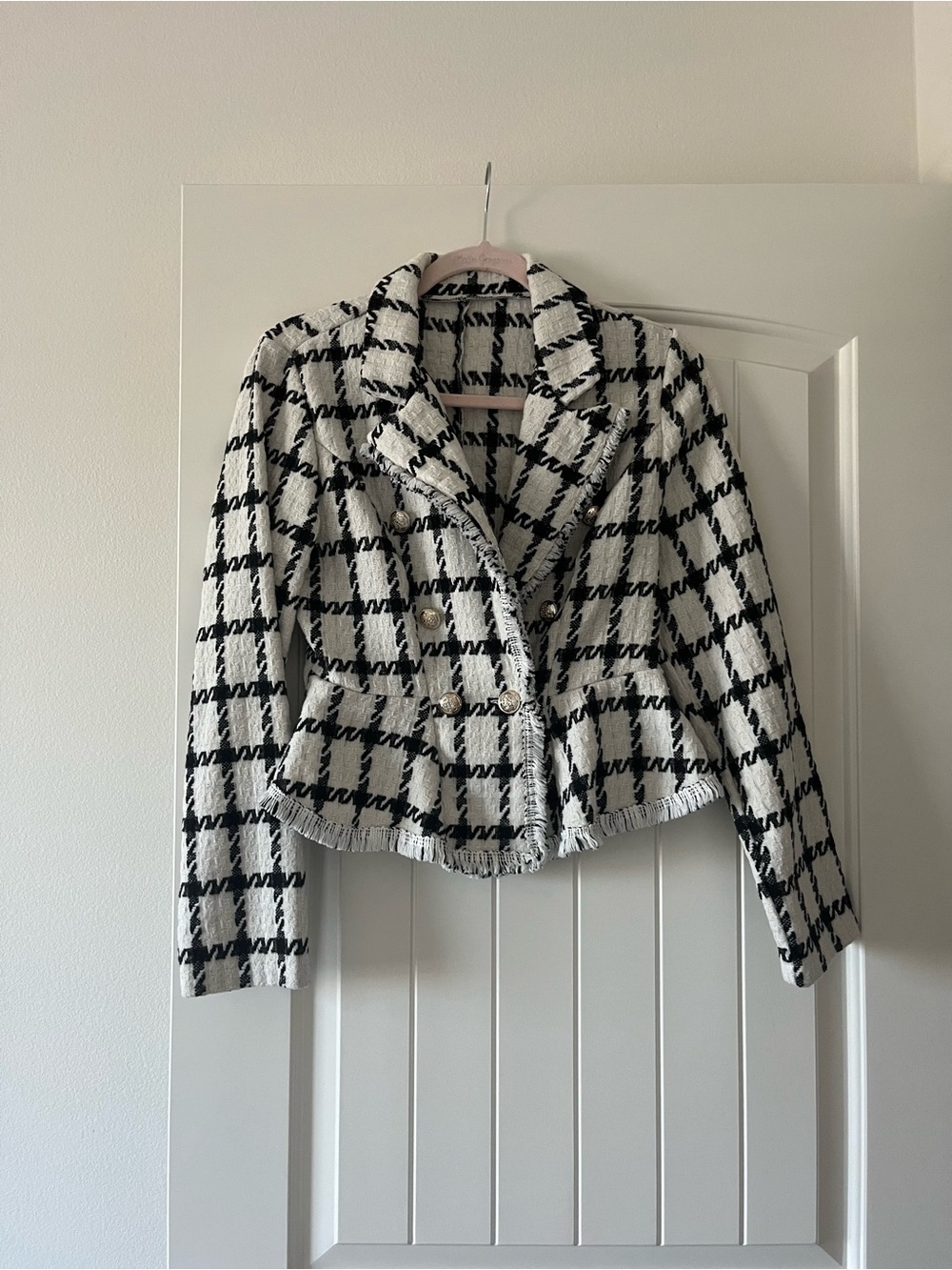Womens Black & White Tweed Jacket